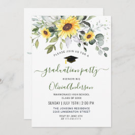 Elegant Sunflower Eucalyptus Graduation Party Kaart