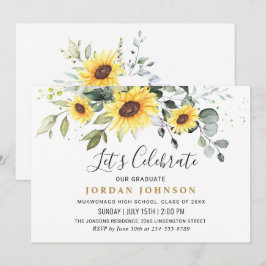 Elegant Sunflower Eucalyptus Graduation Party Kaart