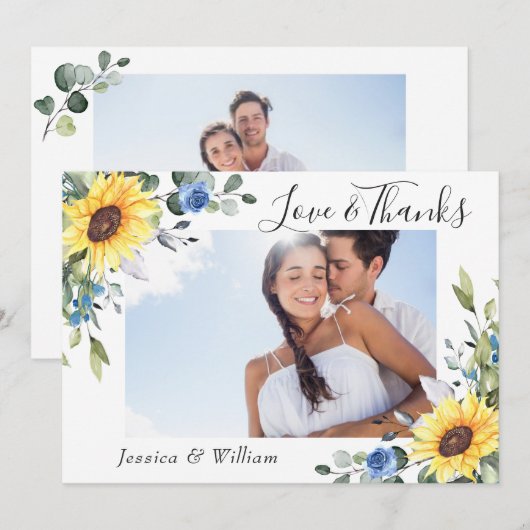 Elegant Sunflower Eucalyptus Greenery 2 FOTO Bedankkaart (Voorkant / Achterkant)