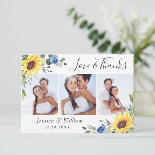 Elegant Sunflower Eucalyptus Greenery 3 FOTO Bedankkaart (Staand voorkant)