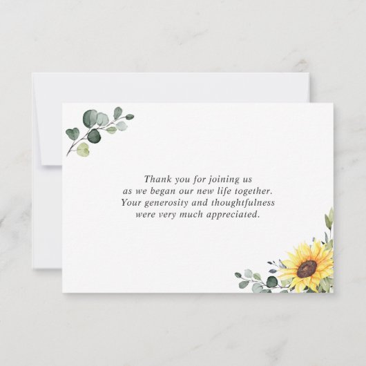 Elegant Sunflower Eucalyptus Greenery Bedankkaart (Achterkant)
