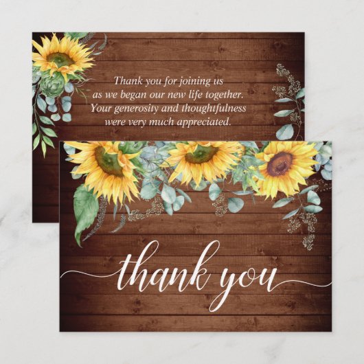 Elegant Sunflower Eucalyptus Greenery Bedankkaart (Voorkant / Achterkant)