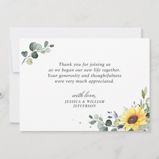 Elegant Sunflower Eucalyptus Greenery PHOTO Bedankkaart (Achterkant)