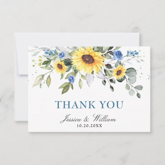 Elegant Sunflower Eucalyptus Greenery Waterverf Bedankkaart (Voorkant)