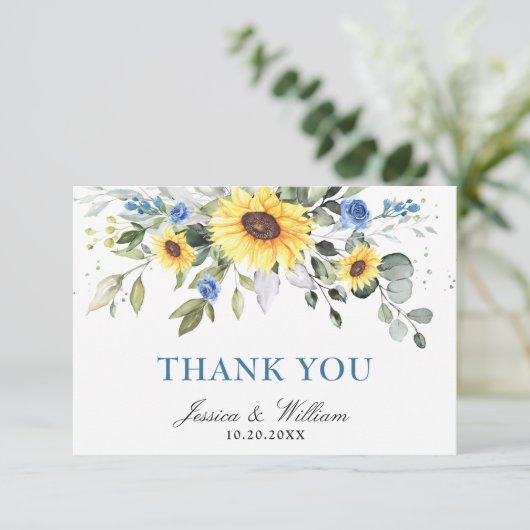 Elegant Sunflower Eucalyptus Greenery Waterverf Bedankkaart (Staand voorkant)