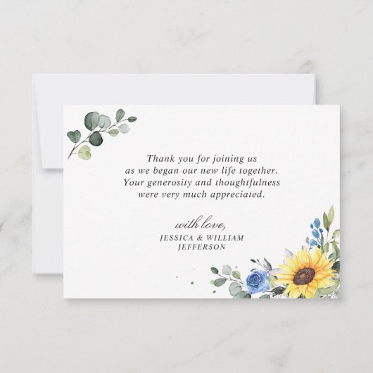 Elegant Sunflower Eucalyptus Greenery Waterverf Bedankkaart (Achterkant)