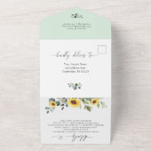 Elegant Sunflower Eucalyptus Greenery Wedding All In One Uitnodiging (Buitenkant)