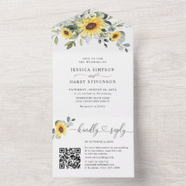 Elegant Sunflower Eucalyptus Greenery Wedding All In One Uitnodiging