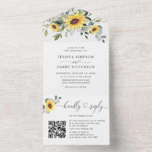 Elegant Sunflower Eucalyptus Greenery Wedding All In One Uitnodiging