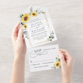 Elegant Sunflower Eucalyptus Greenery Wedding All In One Uitnodiging