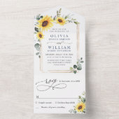 Elegant Sunflower Eucalyptus Greenery Wedding All In One Uitnodiging (Binnen)