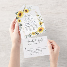 Elegant Sunflower Eucalyptus Greenery Wedding All In One Uitnodiging
