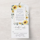 Elegant Sunflower Eucalyptus Greenery Wedding All In One Uitnodiging (Binnen)