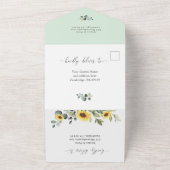 Elegant Sunflower Eucalyptus Greenery Wedding All In One Uitnodiging (Buitenkant)