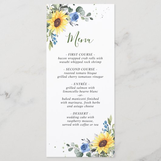 Elegant Sunflower Eucalyptus Greenery Wedding Menu (Voorkant)