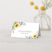 Elegant Sunflower Eucalyptus Greenery Wedding Plaatskaartje (Achterkant)