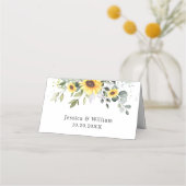 Elegant Sunflower Eucalyptus Greenery Wedding Plaatskaartje (Achterkant)