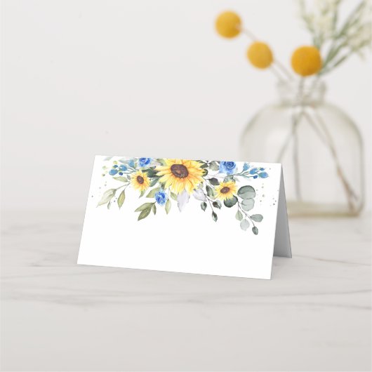 Elegant Sunflower Eucalyptus Greenery Wedding Plaatskaartje (Voorkant)