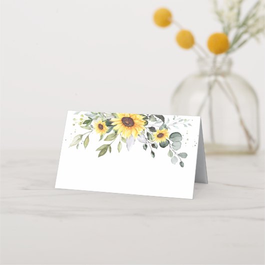 Elegant Sunflower Eucalyptus Greenery Wedding Plaatskaartje (Achterkant)
