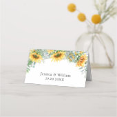 Elegant Sunflower Eucalyptus Greenery Wedding Plaatskaartje (Achterkant)