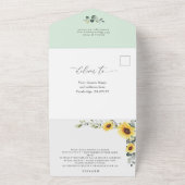 Elegant Sunflower Eucalyptus Greenery Wedding QR All In One Uitnodiging (Buitenkant)