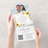 Elegant Sunflower Eucalyptus Greenery Wedding QR All In One Uitnodiging (Afscheurbaar)