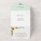 Elegant Sunflower Eucalyptus Greenery Wedding QR All In One Uitnodiging (Buitenkant)