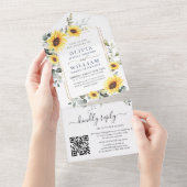 Elegant Sunflower Eucalyptus Greenery Wedding QR All In One Uitnodiging (Afscheurbaar)