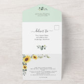 Elegant Sunflower Eucalyptus Greenery Wedding QR All In One Uitnodiging (Buitenkant)
