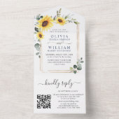 Elegant Sunflower Eucalyptus Greenery Wedding QR All In One Uitnodiging (Binnen)
