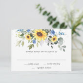 Elegant Sunflower Eucalyptus Greenery Wedding RSVP Kaartje (Staand voorkant)
