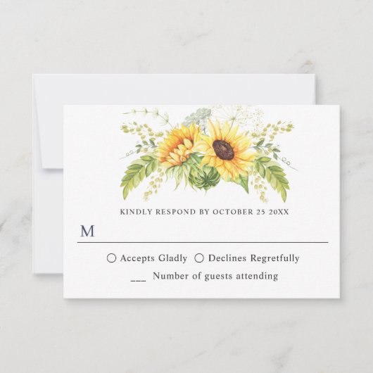 Elegant Sunflower Eucalyptus Greenery Wedding RSVP Kaartje (Voorkant)