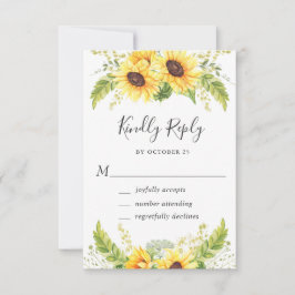 Elegant Sunflower Eucalyptus Greenery Wedding RSVP Kaartje