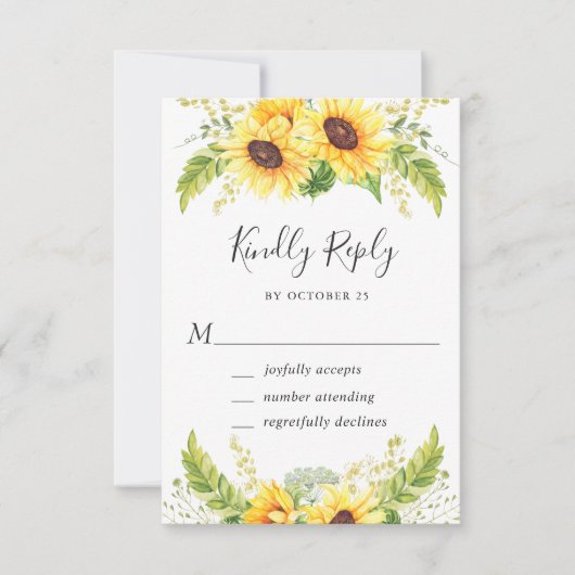 Elegant Sunflower Eucalyptus Greenery Wedding RSVP Kaartje (Voorkant)