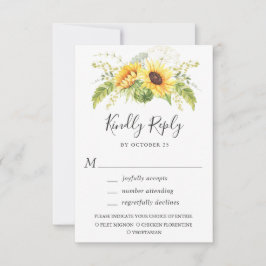 Elegant Sunflower Eucalyptus Greenery Wedding RSVP Kaartje