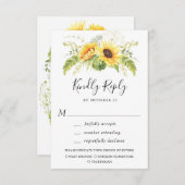 Elegant Sunflower Eucalyptus Greenery Wedding RSVP Kaartje (Voorkant / Achterkant)