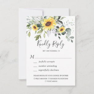 Elegant Sunflower Eucalyptus Greenery Wedding RSVP Kaartje