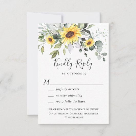 Elegant Sunflower Eucalyptus Greenery Wedding RSVP Kaartje (Voorkant)
