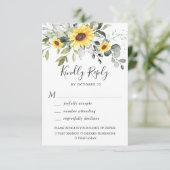 Elegant Sunflower Eucalyptus Greenery Wedding RSVP Kaartje (Staand voorkant)