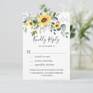 Elegant Sunflower Eucalyptus Greenery Wedding RSVP Kaartje