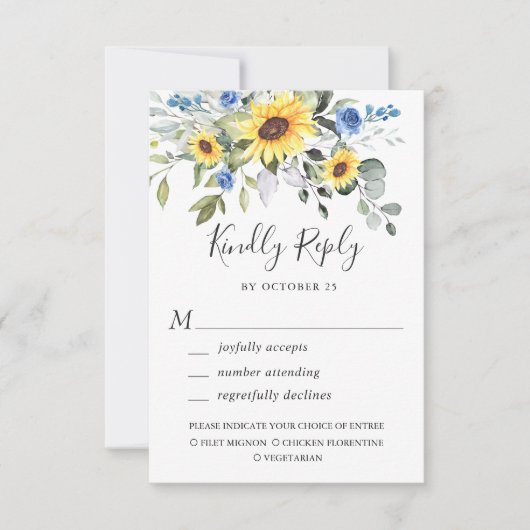 Elegant Sunflower Eucalyptus Greenery Wedding RSVP Kaartje (Voorkant)