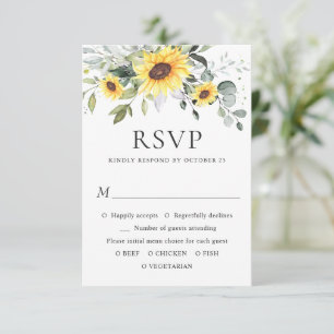 Elegant Sunflower Eucalyptus Greenery Wedding RSVP Kaartje