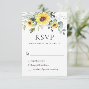 Elegant Sunflower Eucalyptus Greenery Wedding RSVP Kaartje