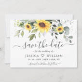 Elegant Sunflower Eucalyptus Greenery Wedding Sav Save The Date (Voorkant)