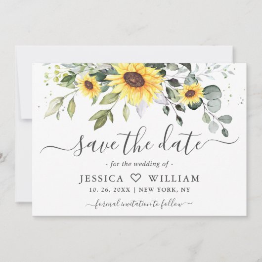 Elegant Sunflower Eucalyptus Greenery Wedding Sav Save The Date (Voorkant)