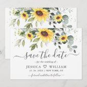 Elegant Sunflower Eucalyptus Greenery Wedding Sav Save The Date (Voorkant / Achterkant)
