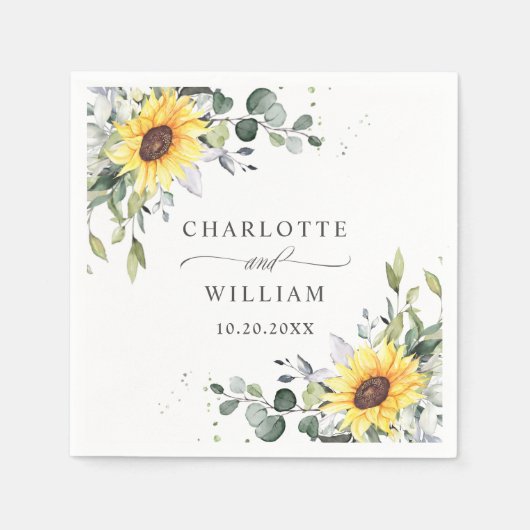 Elegant Sunflower Eucalyptus Greenery Wedding Servet (Voorkant)
