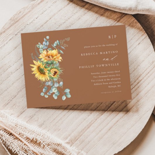 Elegant Sunflower Eucalyptus Herfst Boho Wedding Kaart