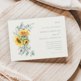 Elegant Sunflower Eucalyptus Ivory Fall Wedding Kaart