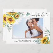 Elegant Sunflower Eucalyptus PHOTO Weddenschap Save The Date (Voorkant / Achterkant)